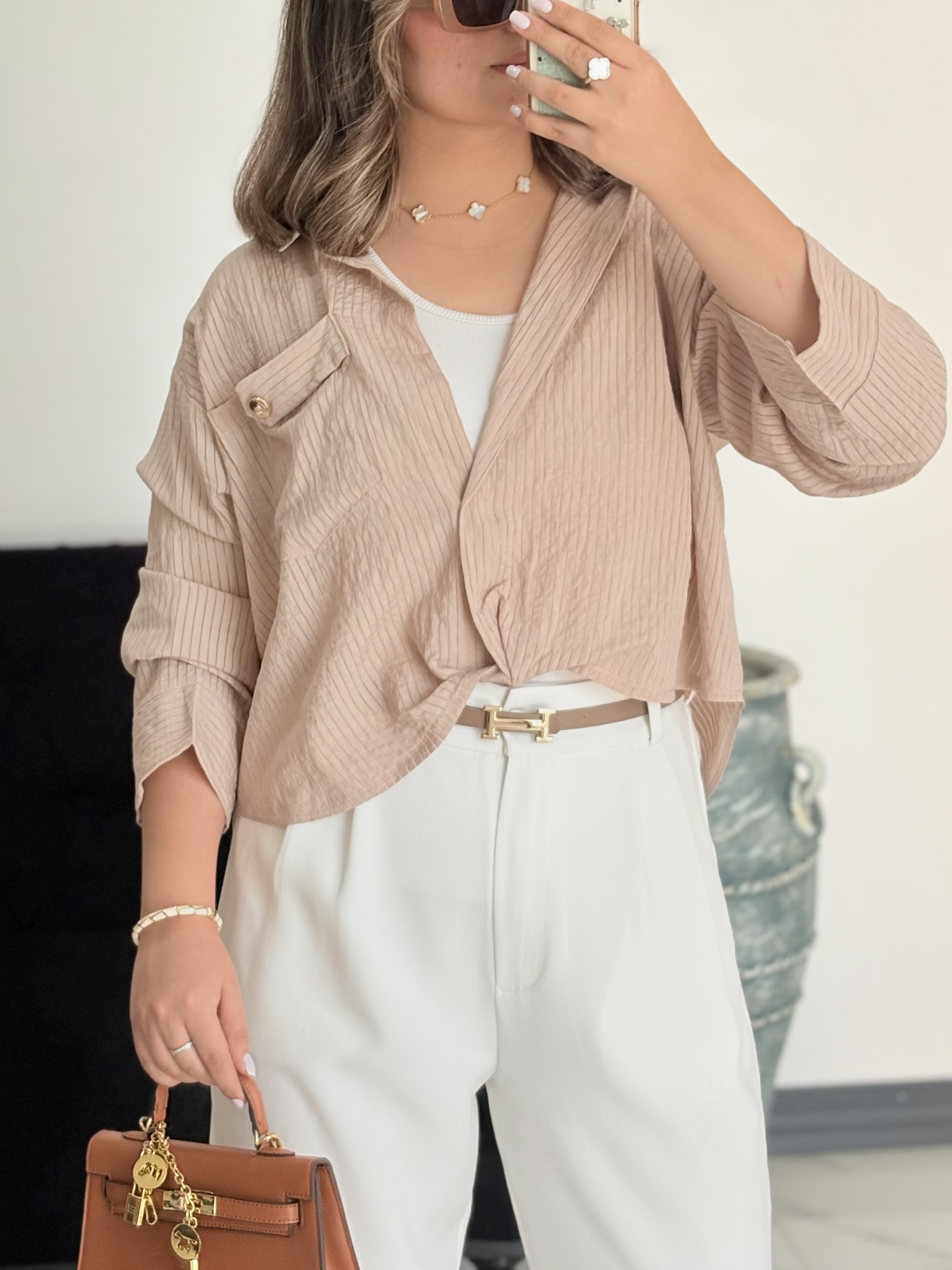 شومیز جلو پیچ lily(کرمی)